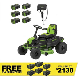 GREENWORKS 60V GEN1.5 Pro Electric Ride-on Lawnmower with 6x 8.0Ah Battery & 1x Rapid Wall Charger Kit - 42