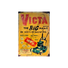 Load image into Gallery viewer, Victa 18 &#39;The Big Name&#39; 1950&#39;s Rotomo A4 Metal Reproduction Sale Banner Sign