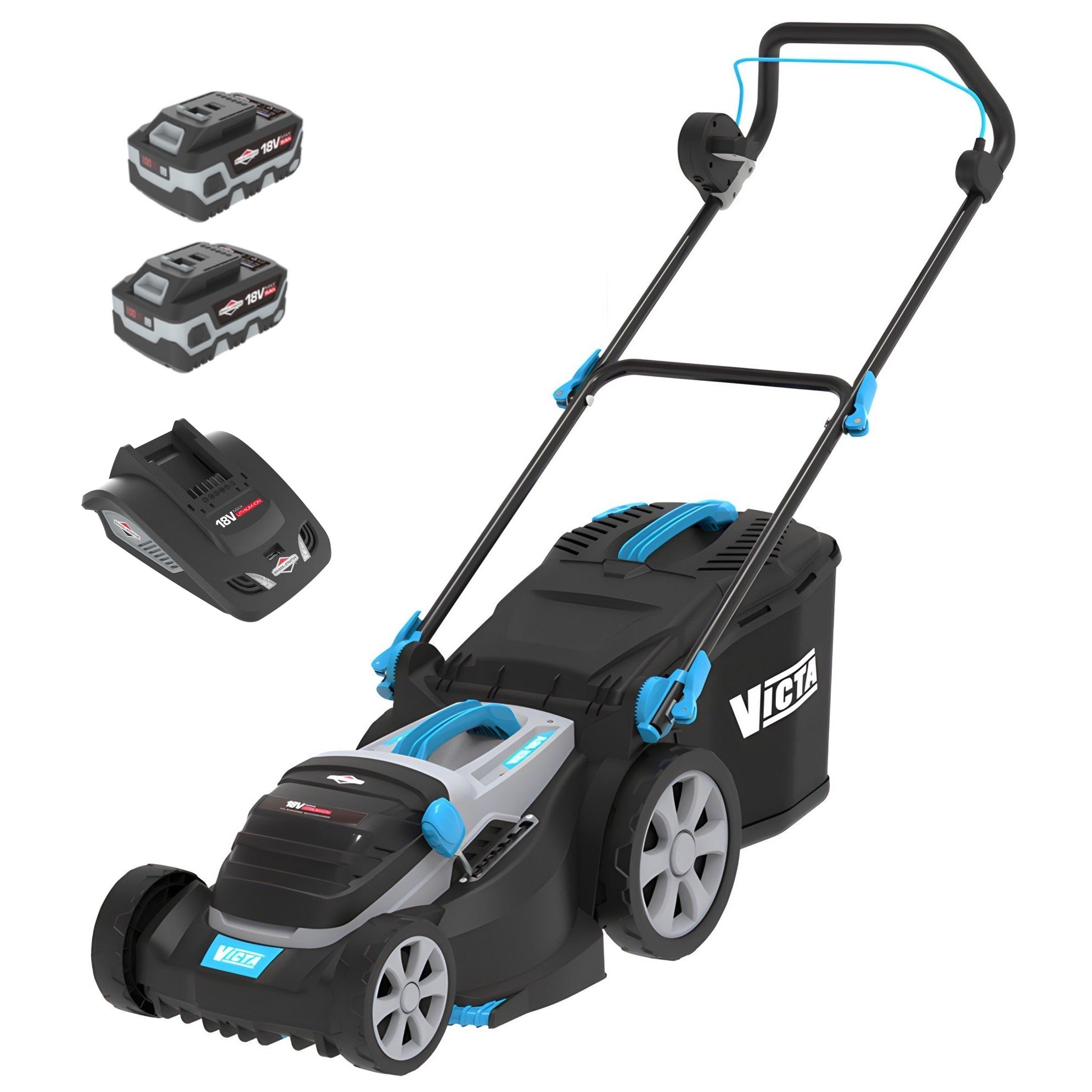Victa Corvette Twin 18V 800W Lawn Mower, 1 x 5.0Ah Battery and Charger Kit - 37cm Cut 2691732