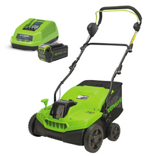 Load image into Gallery viewer, GREENWORKS 40V Brushless Lawn Dethatcher Scarifier 4.0Ah Battery &amp; Charger Kit